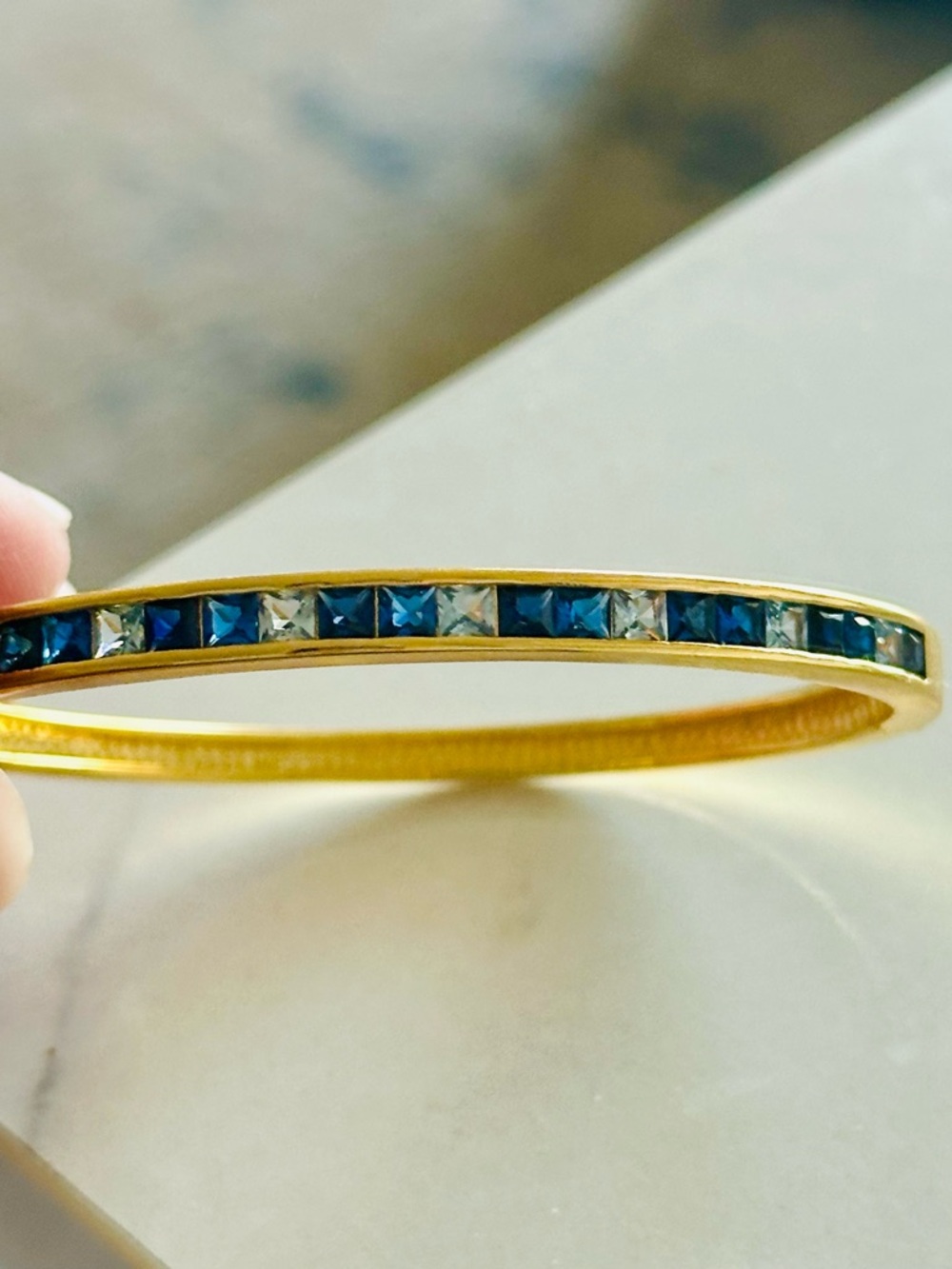 Channel Set Blue CZ Stone Bangle